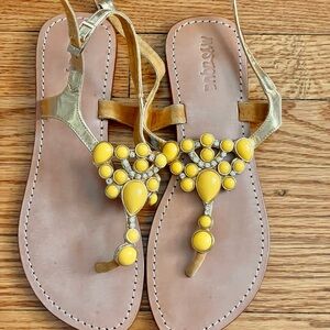 Mystique Boutique Yellow and Gold T-Strap Sandals